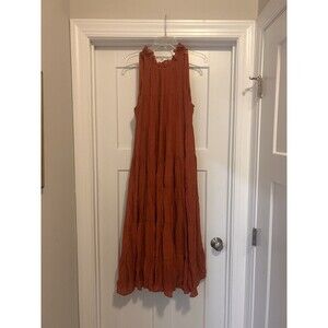 Entro Rust Orange Gauze Tie Neck Tiered Sleeveless Tank Boho Maxi Dress Small